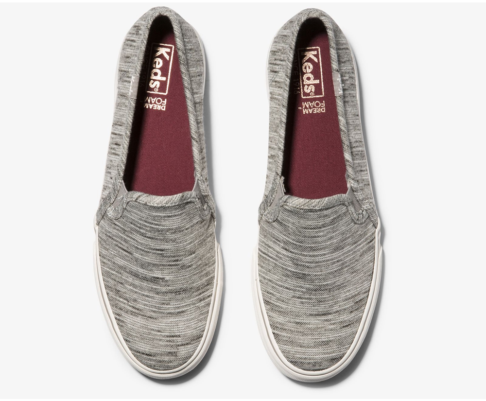 Keds Slip Ons Grey - Double Decker Heathered Stripe Knit - Womens EKLMIU-871